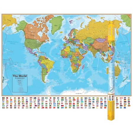 Round World Products Hemispheres Blue Ocean Series World Laminated Wall Map, 38in x 51in HM01